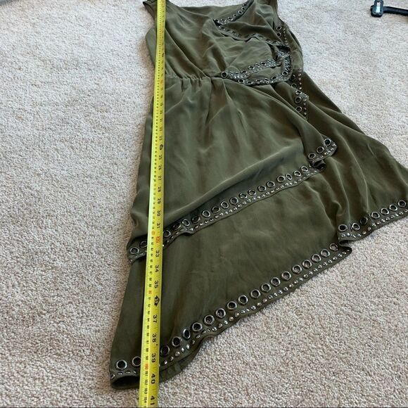 HAUTE Hippie Military green grommets silk dress Sz XS - Picture 11 of 14